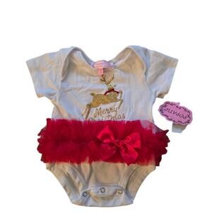Popatu Merry Christmas tutu onesie Size 3/6 months infant festive holiday NWT